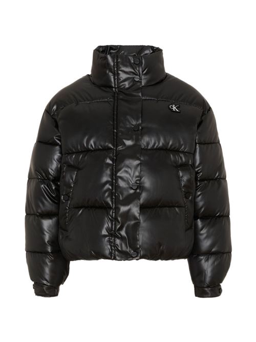 Piumino Calvin Klein Jeans Kids da bambina nero lucido con collo alto Calvin Klein Kids | LVCKTJM01GBEH